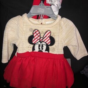 NWT baby Disney Minnie Mouse Christmas dress 0-3 months matching headband